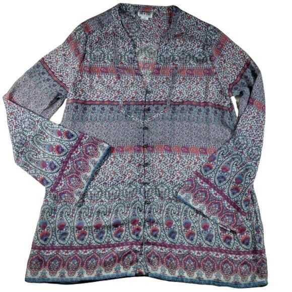 Bohemian Floral Paisley Printed Oversize Sheer Blouse Size Medium - Picture 1 of 9